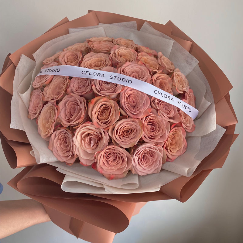 上海同城鲜花速递卡布奇诺复古玫瑰花束生日送女朋友表白求婚花店 - 图2