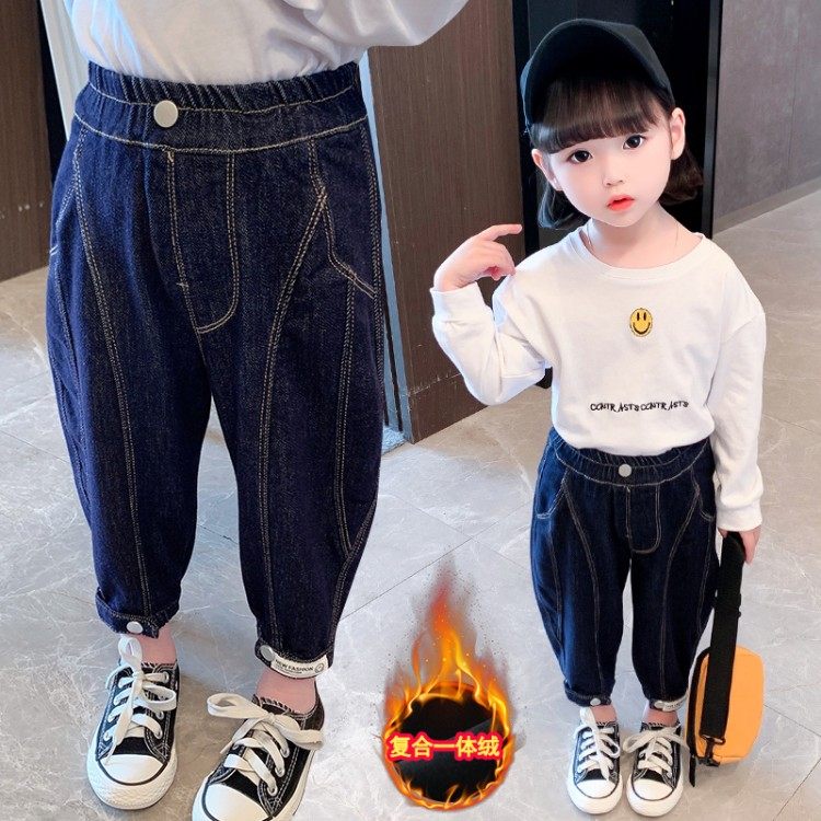 宝宝萝卜裤加绒冬装1-7岁小孩秋冬宽松加厚牛仔裤5女童洋气裤子潮,淘宝优惠券,粉丝福利购,淘宝优惠卷