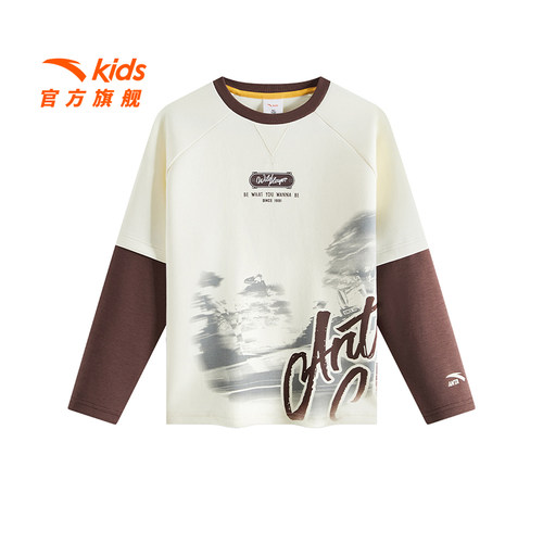 少年顽家安踏儿童长T针织长袖2025秋季新款舒适亲肤大童圆领上装 - 图3