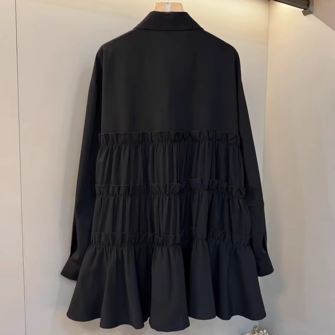 2025春季新款大码女装蝴蝶结领结装饰设计感韩系荷叶边显瘦衬衫裙 - 图0