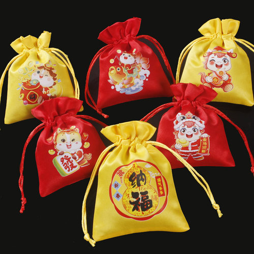 新中式新年红色蛇年福袋大号礼品包装袋红布袋束口袋锦囊袋抽绳袋 - 图2