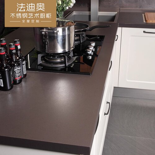 法迪奥不锈钢橱柜整体定制石英石台面简欧白色厨房厨柜厨房订制新 - 图1