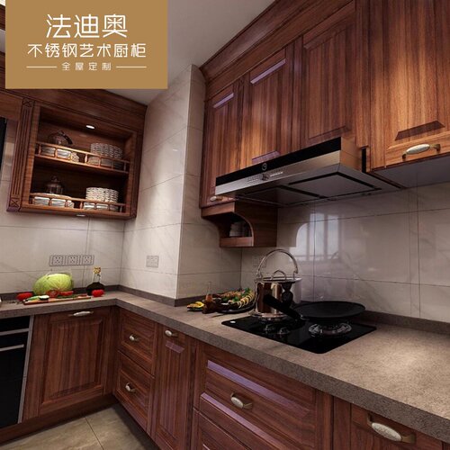 法迪奥全不锈钢橱柜定制整体石英石台面厨柜美式欧式厨房岛台装修 - 图3