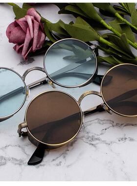 hiphop圆框雕花墨镜防风美式