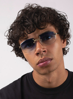 欧美明星无框切边弹簧脚太阳眼镜