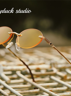 无框太阳镜欧美ins金属椭圆彩膜