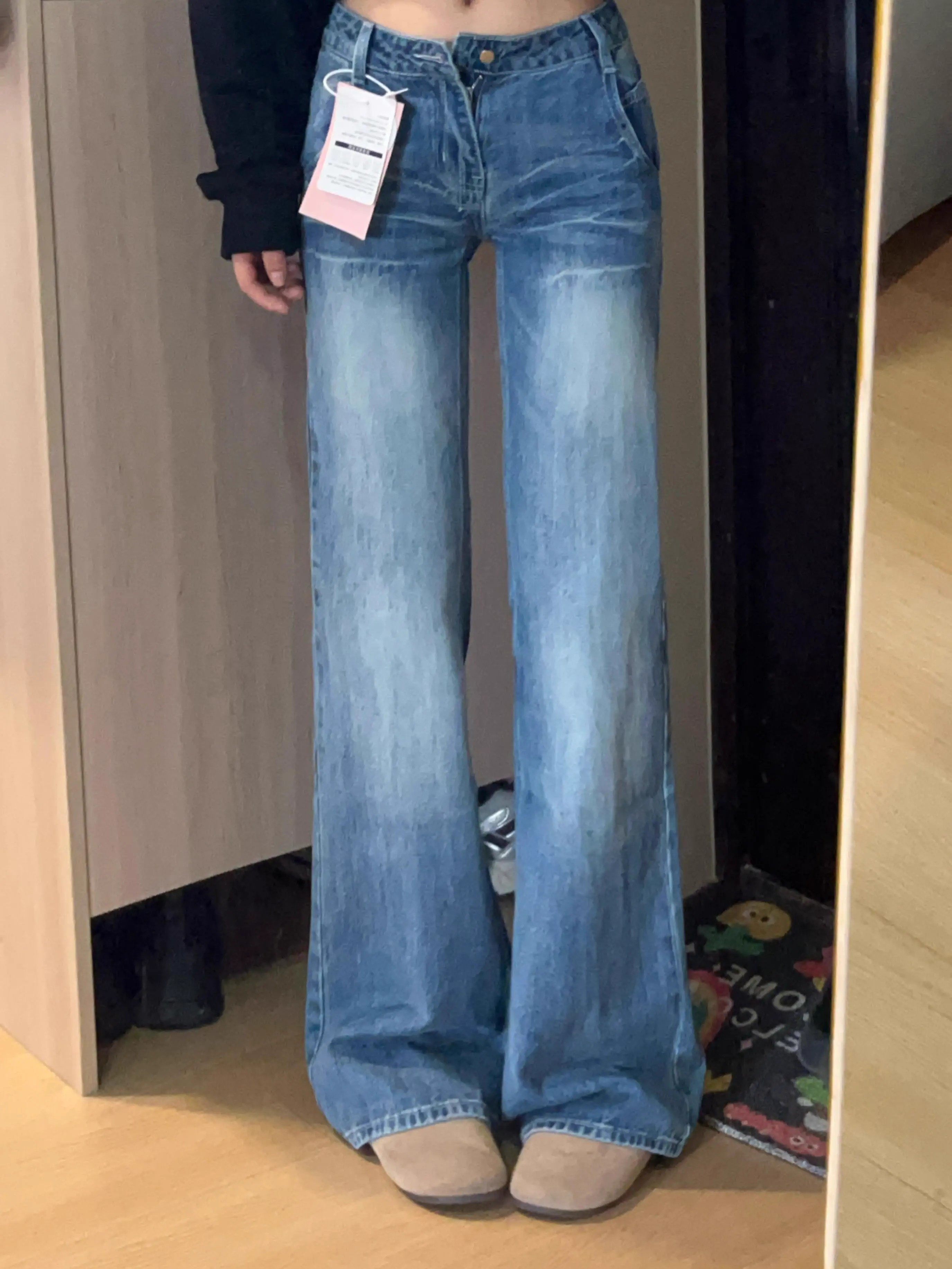 设计感中低腰微喇叭牛仔裤女秋季新款美式复古蓝宽松显瘦垂感裤子,淘宝优惠券,粉丝福利购,淘宝优惠卷