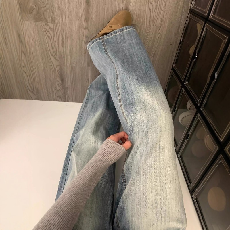 设计感刺绣宽松直筒牛仔裤女秋冬新款美式复古水洗浅蓝色垂感裤子,淘宝优惠券,粉丝福利购,淘宝优惠卷