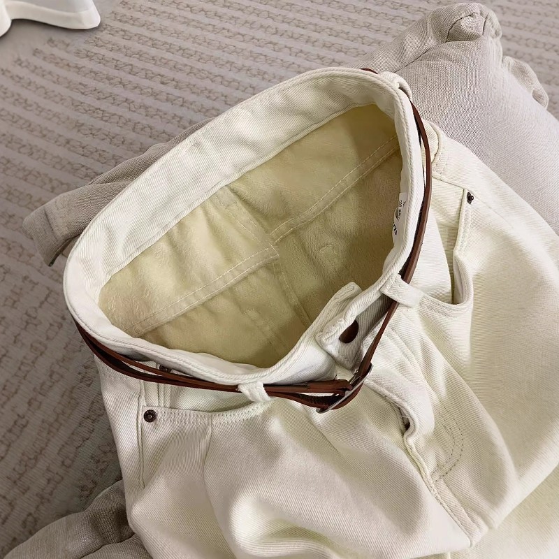 米杏色加绒宽松直筒牛仔裤女秋冬新款高腰显瘦设计感褶皱阔腿裤子,淘宝优惠券,粉丝福利购,淘宝优惠卷