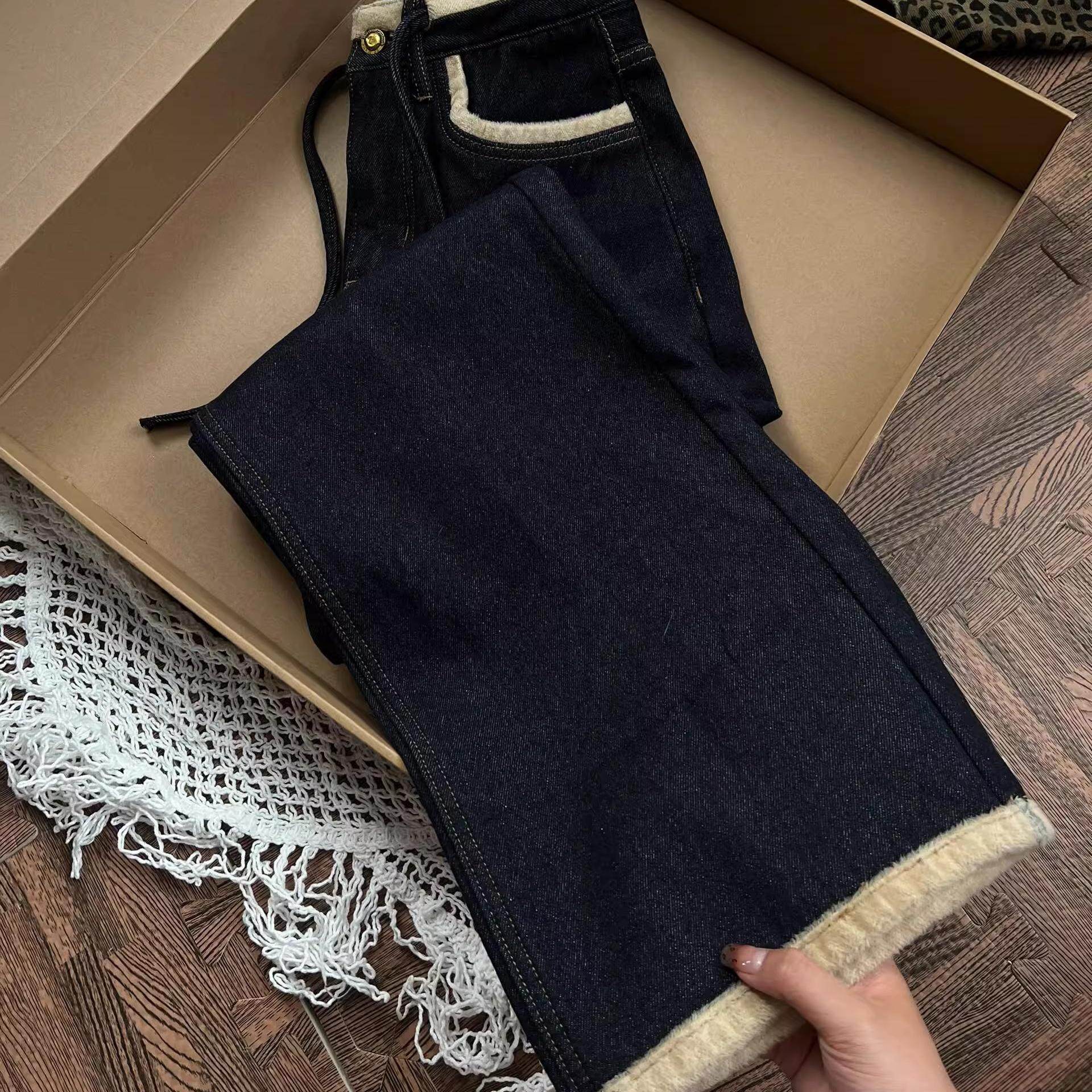 冬季新款高腰超软细绒牛仔裤女垂感直筒裤加绒加厚保暖阔腿长裤子,淘宝优惠券,粉丝福利购,淘宝优惠卷