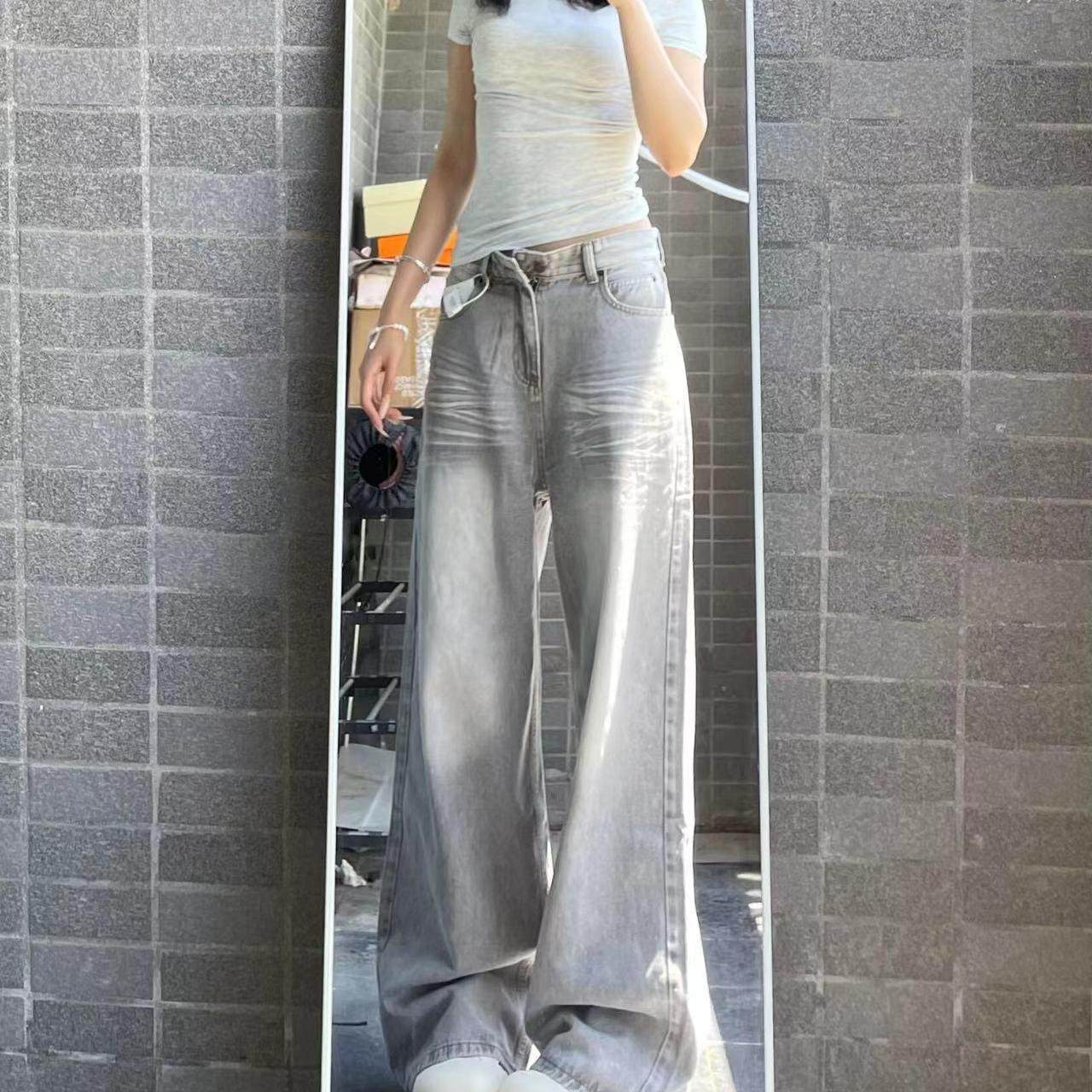 美式高腰水洗阔腿牛仔裤女2025秋季新款宽松设计感复古拖地长裤子,淘宝优惠券,粉丝福利购,淘宝优惠卷