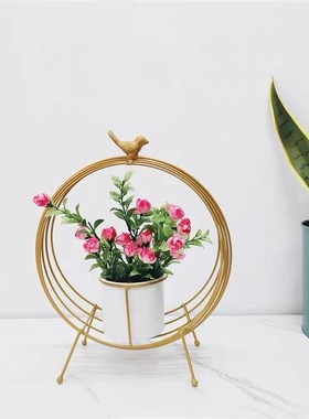 铁艺小鸟花器仿真花发财红果插花花器仿真花插花摆件福桶装饰花篮