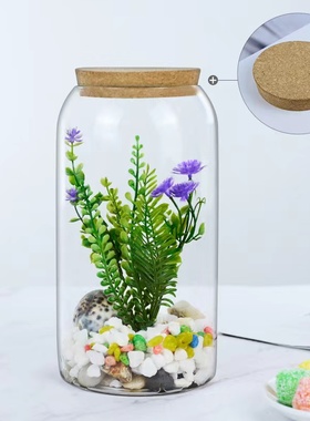 大容量直筒玻璃瓶带灯微景观造景容器高透明大口径玻璃缸打孔木塞