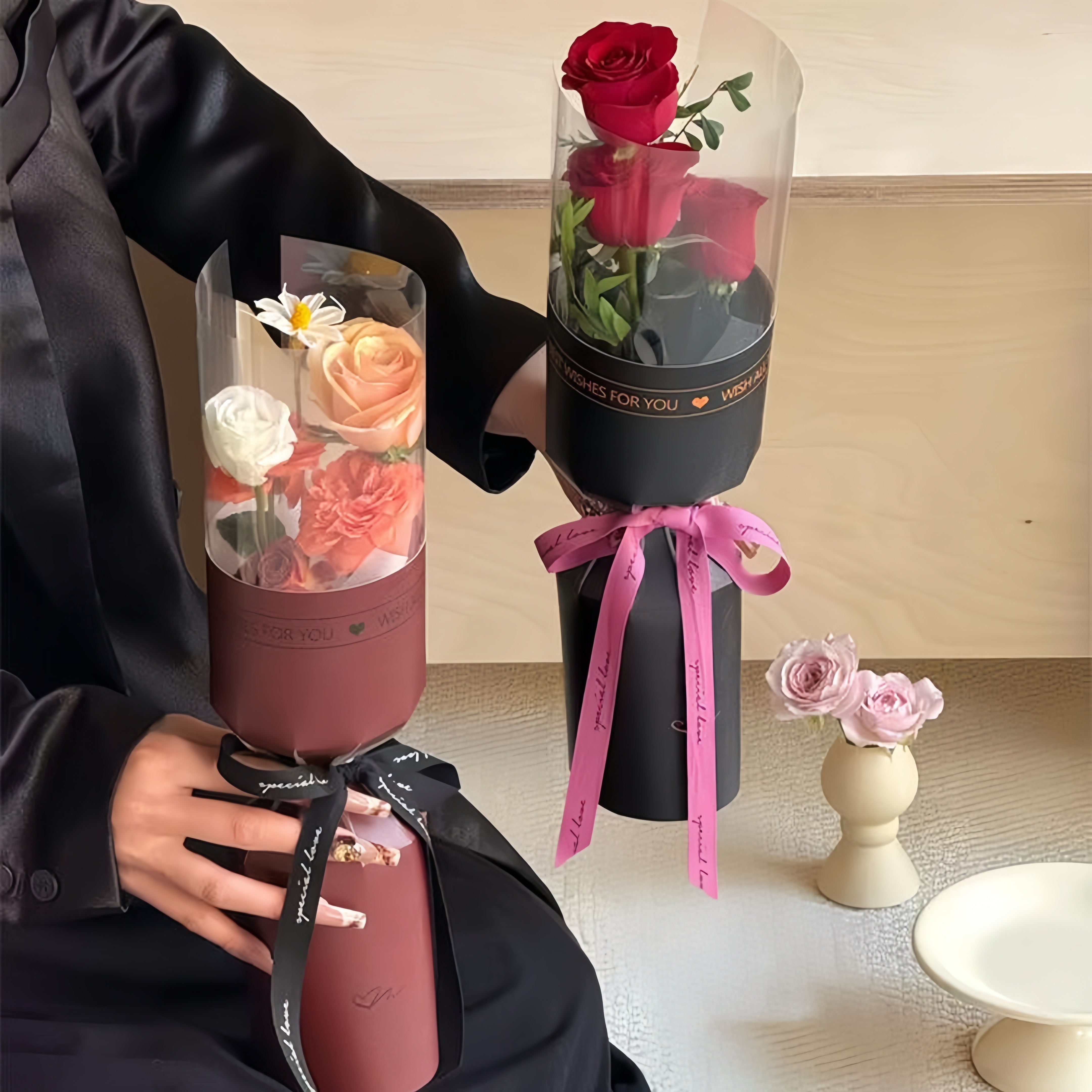 单枝花束包装袋透明防水款一体式定性片鲜花花束包装纸包花神器,淘宝优惠券,粉丝福利购,淘宝优惠卷