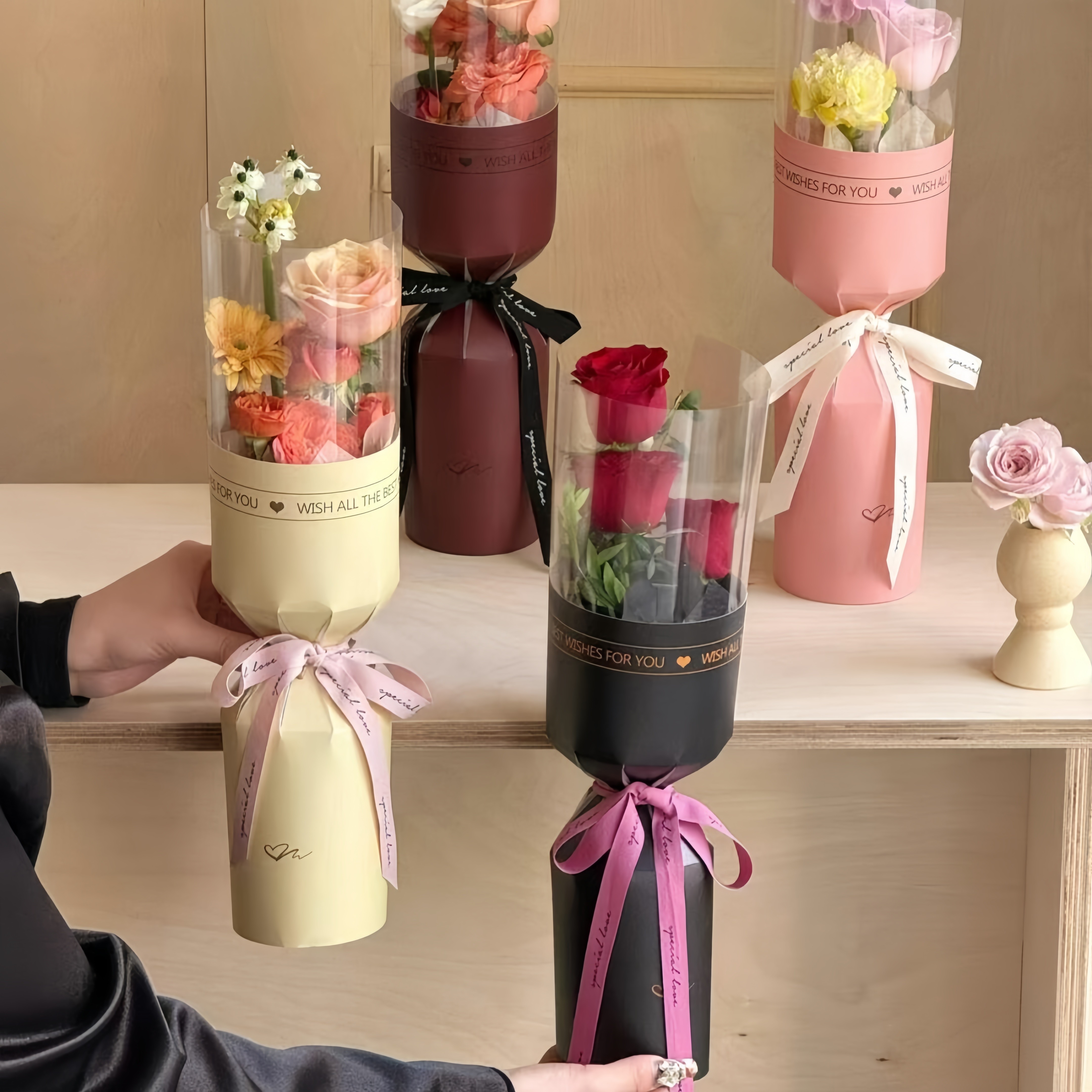 单枝花束包装袋透明防水款一体式定性片鲜花花束包装纸包花神器,淘宝优惠券,粉丝福利购,淘宝优惠卷