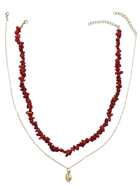 新款波西米亚红色碎石双层项链