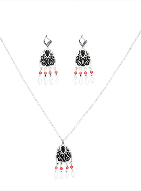 民族风复古做旧流苏项链耳环套装