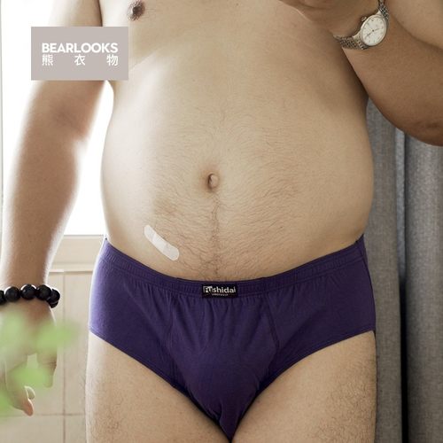 高腰男士三角裤纯棉中老年肥佬胖子胖熊透气内裤加肥加大码300斤 - 图0