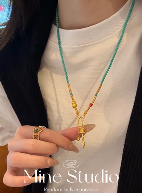 Mine Studio·红书爆款蓝松石串珠拨浪鼓项链新中式小众气质百搭