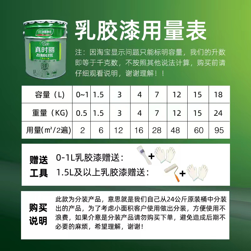 三棵树真时丽内墙乳胶漆室内家用小桶墙面漆环保自刷水性油漆涂料 - 图2