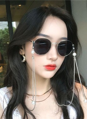复古金边珍珠链条搭配气质女款偏光墨镜女潮街拍太阳眼镜ins