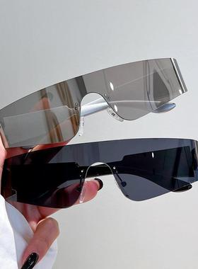 欧美跨境 未来科技感赛博朋克无框一体太阳眼镜潮男女款骑行墨镜