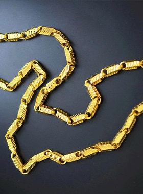 镀金越南沙金项链久不掉色假黄金链子骑士链男女款空心六角竹节链