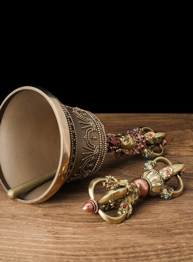 藏传多材五股铃铛特大号装饰摆件