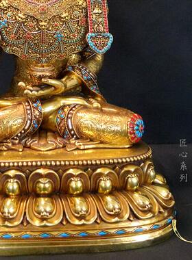 黄铜全鎏金大昭释迦牟尼12岁等身像觉悟觉沃佛佛像纯铜錾刻摆件