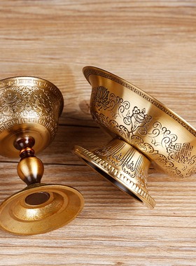 藏式纯铜八吉祥雕花小号供护法杯