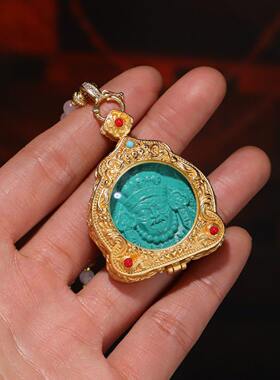 绿松石扎基拉母佛像项链毛衣链挂件吊坠泥擦擦唐卡民族风吊坠项坠