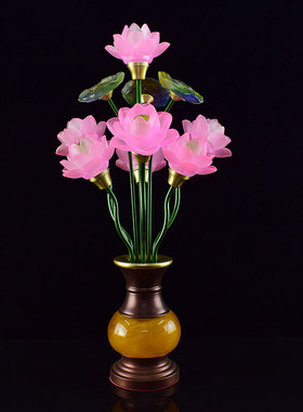 佛前莲花灯led琉璃灯七品九品供佛灯观音插电合金供灯佛堂长明灯