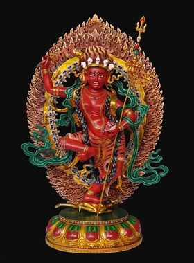 尼泊尔工艺彩绘忿怒佛母金刚亥母佛像纯铜手工錾刻黑空行母摆件