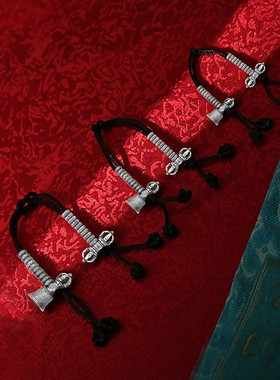 藏式纯银铃杵暗纹卷草念珠手串