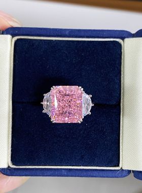 10克拉冰花切培育高碳钻戒指s925纯银鸽子蛋高级感夸张粉钻饰品