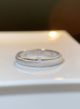 s925纯银拉丝戒指女窄版指环