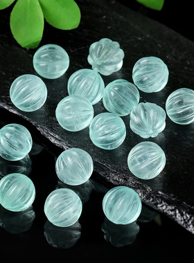 晶德珠宝天然透体绿萤石南瓜珠通孔散珠 手串项链新中式文玩配珠