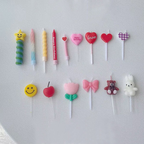 网红小花蜡烛蛋糕装饰卡通云朵螺旋爱心蜡烛儿童生日插件派对装扮 - 图0