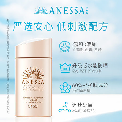 【敏感肌适用】安热沙温和防晒霜乳 粉金瓶敏感肌耐晒0酒精防水汗 - 图2
