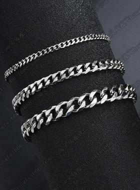 不锈钢六面磨链 古巴链 嘻哈项链 金/钢/黑色 48/60/75cm 3/5定制