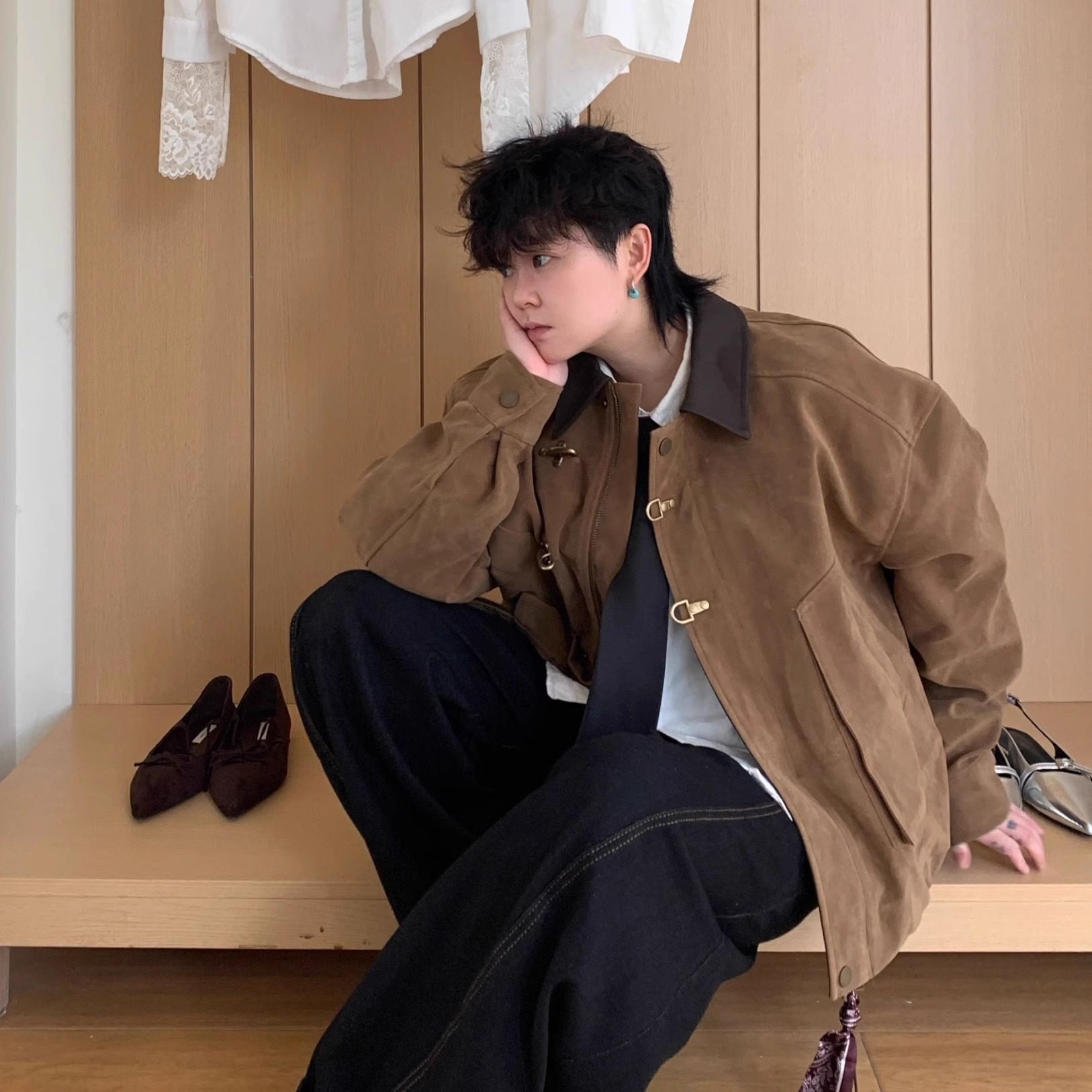 老鼻噶美式复古翻领飞机扣麂皮绒夹克男短款宽松工装外套高级感,淘宝优惠券,粉丝福利购,淘宝优惠卷