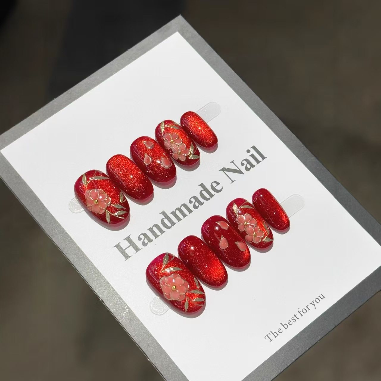 【花开富贵】高级红宝石纯手工穿戴甲手绘小花新年氛围感显白美甲,淘宝优惠券,粉丝福利购,淘宝优惠卷