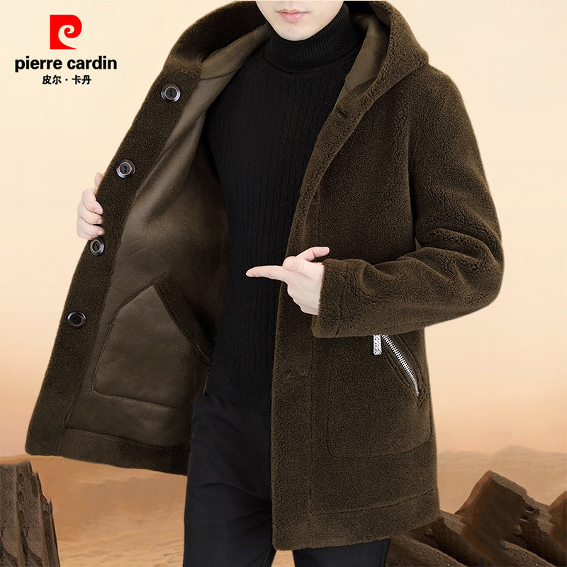 皮尔卡丹冬季新款皮毛一体保暖高档翻领羊毛外套男士皮草男装大衣,淘宝优惠券,粉丝福利购,淘宝优惠卷