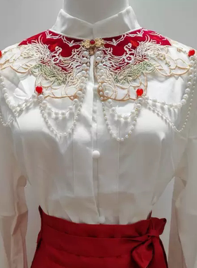 云肩绝美马面裙汉服刺绣喜庆古装敬酒学士服民族国风表演假领披肩