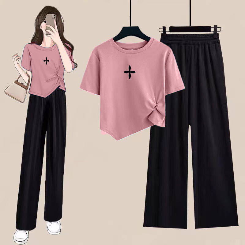 套装女夏款2025年新款不规则短袖夏季宽松九分阔腿裤休闲两件套潮,淘宝优惠券,粉丝福利购,淘宝优惠卷