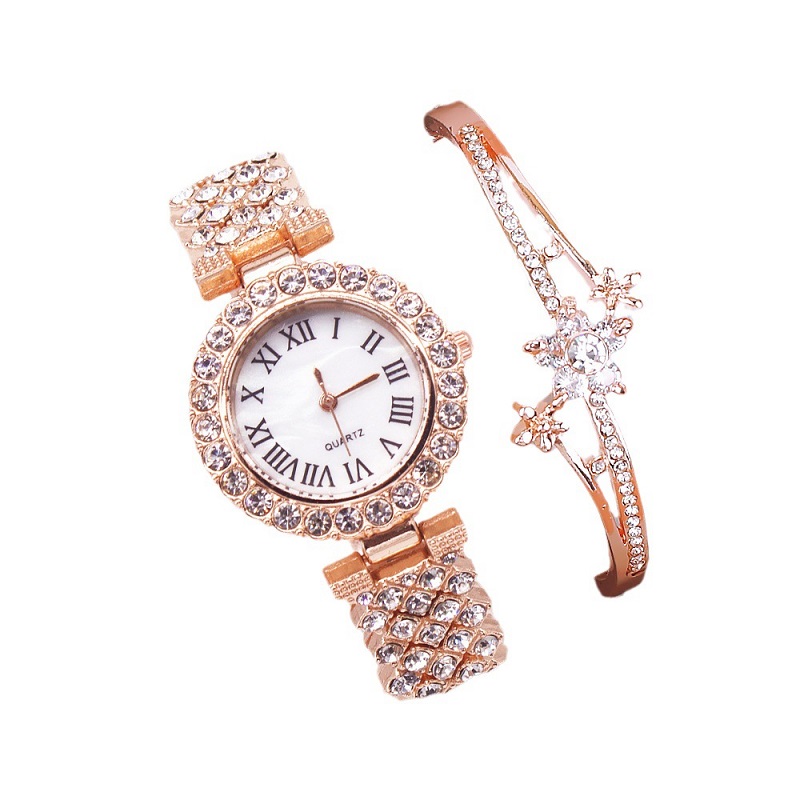 Luxury watch set diamond bracelet奢华镶钻手表双层手链女礼物-图3