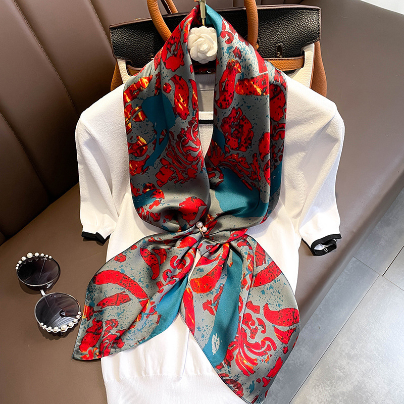 Silk scarf women's colourful neckscarf  90*90cm 丝巾领巾女 - 图2