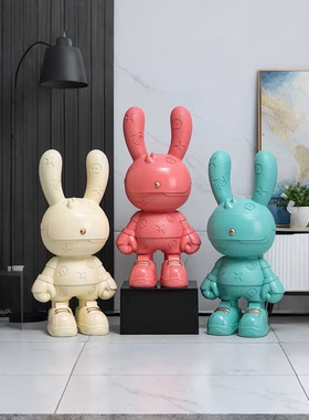 网红皮革兔子落地摆件存钱罐