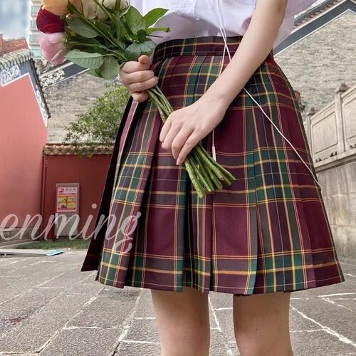 【小辣椒】学院风格纹百褶裙女高腰半身裙A字显瘦校供感日系短裙 - 图2