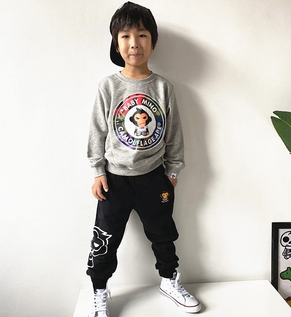Boys and girls trendy brand monkey pure cotton sweatshirt and sweatpants suit spring and autumn sports round neck top and trousers